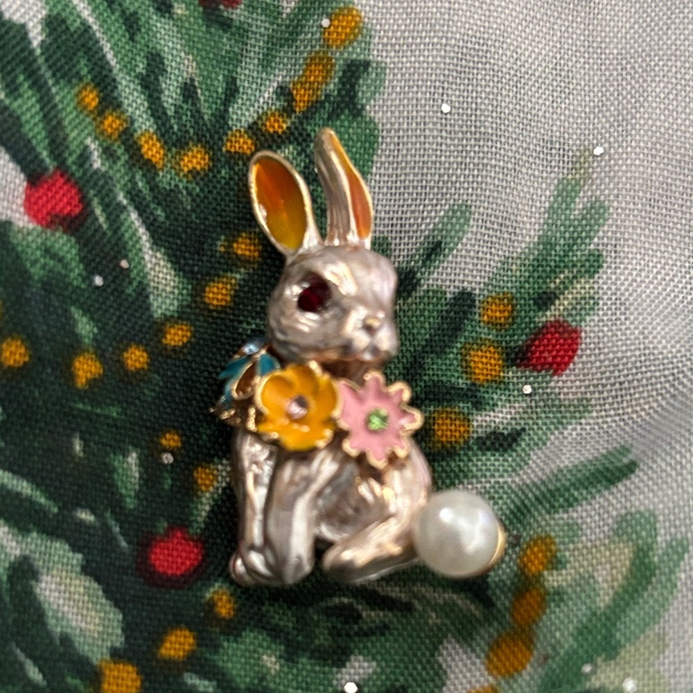 Angry Bunny Floral Brooch with Pearl Tail